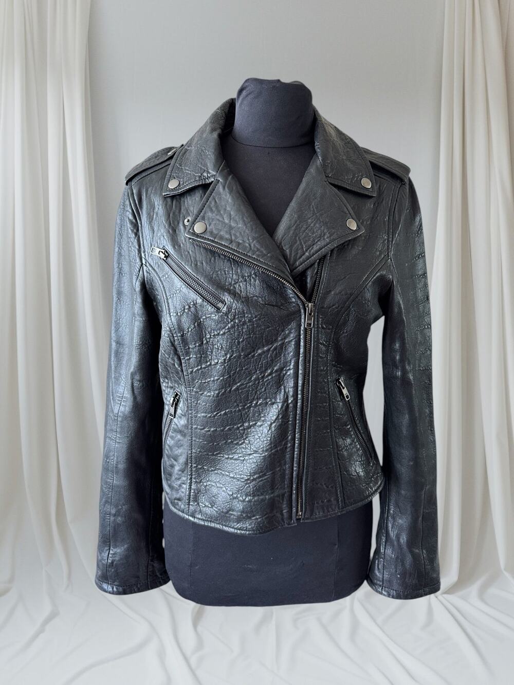 Women's Textured Leather Motorcycle Jacket, M